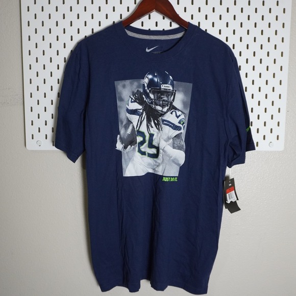 Nike Seattle Seahawks NFL Football T Shirt Mens Large Richard Sherman Navy NWT - Picture 1 of 8